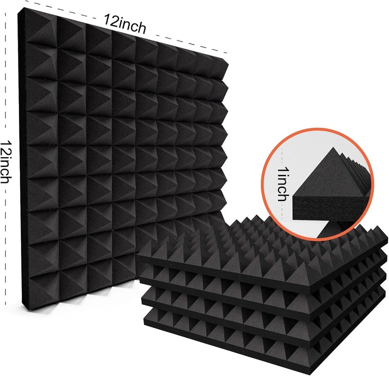 Dmsky 24 Pack Sound Proof Foam Panels Studio Acoustic Foam Panels,1" X 12" X 12"Soundproof Wall Panels,Fire-Proofed Pyramid Soundproofing Wedges,Acoustic Treatment Foam for Home -Black - Image 3